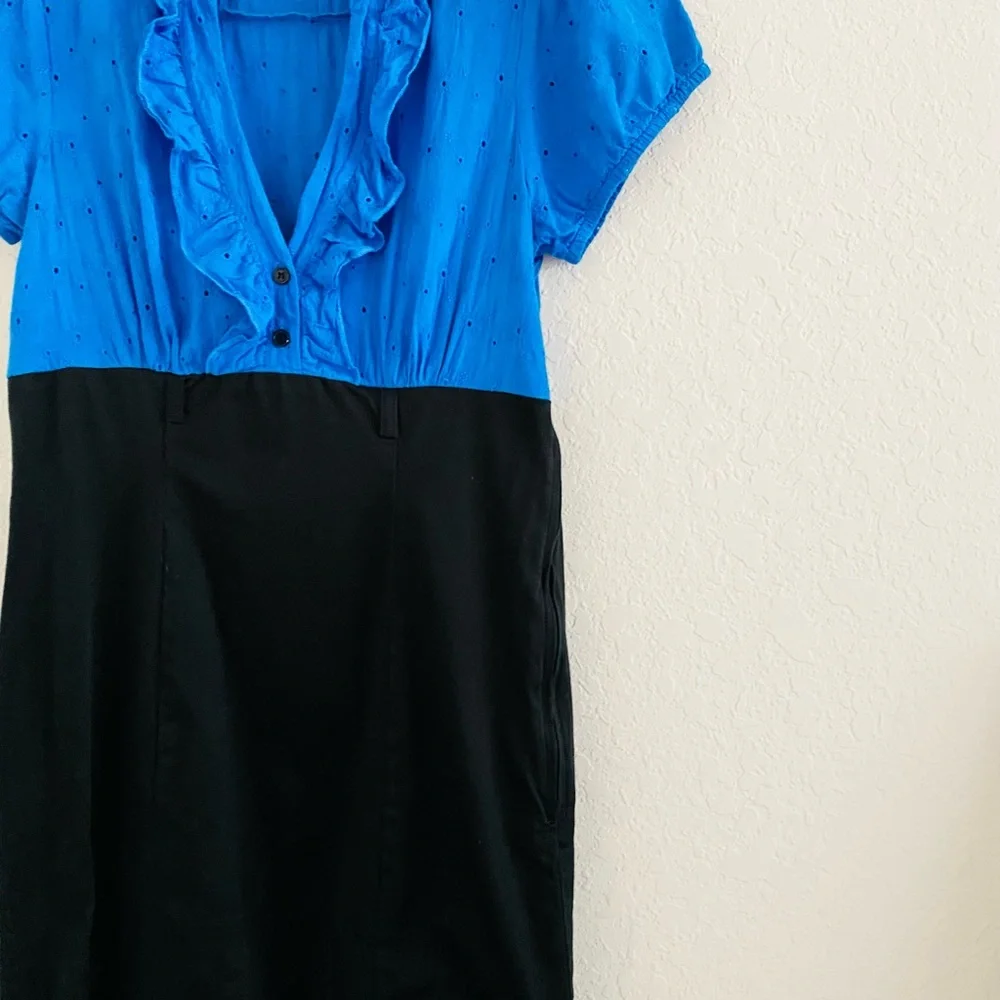 Trixxi Y2K Vintage Blue & Black Colorblock Fitted Dress Puff Sleeve Size 9 - Picture 3 of 8
